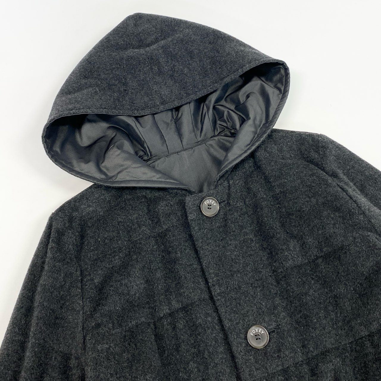 13j29 《美品》FOXEY フォクシー リバーシブルコート ロングコート フーディー アウター カシミヤ混 Fサイズ グレー レディースu02t