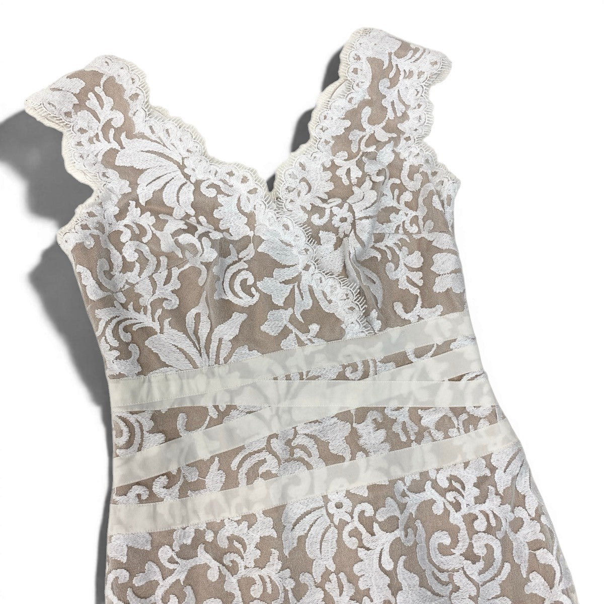 75g23 TADASHI SHOJI タダシショージ ノースリーブワンピース ドレス 総レース 膝丈 6サイズ ベージュ ホワイト レディース 女性用u02t