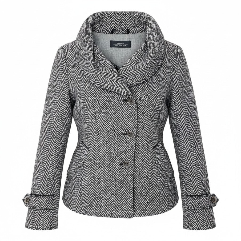 88g20 MaxMara WEEKEND LINE マックスマーラ ウィークエンドライン ヘリンボーン スタンドカラージャケット ショートコート サイズ42 ブラック ホワイト レディース 女性用u02t