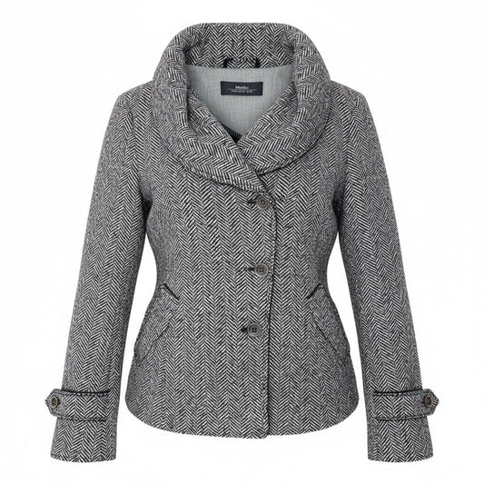 88g20 MaxMara WEEKEND LINE マックスマーラ ウィークエンドライン ヘリンボーン スタンドカラージャケット ショートコート サイズ42 ブラック ホワイト レディース 女性用u02t