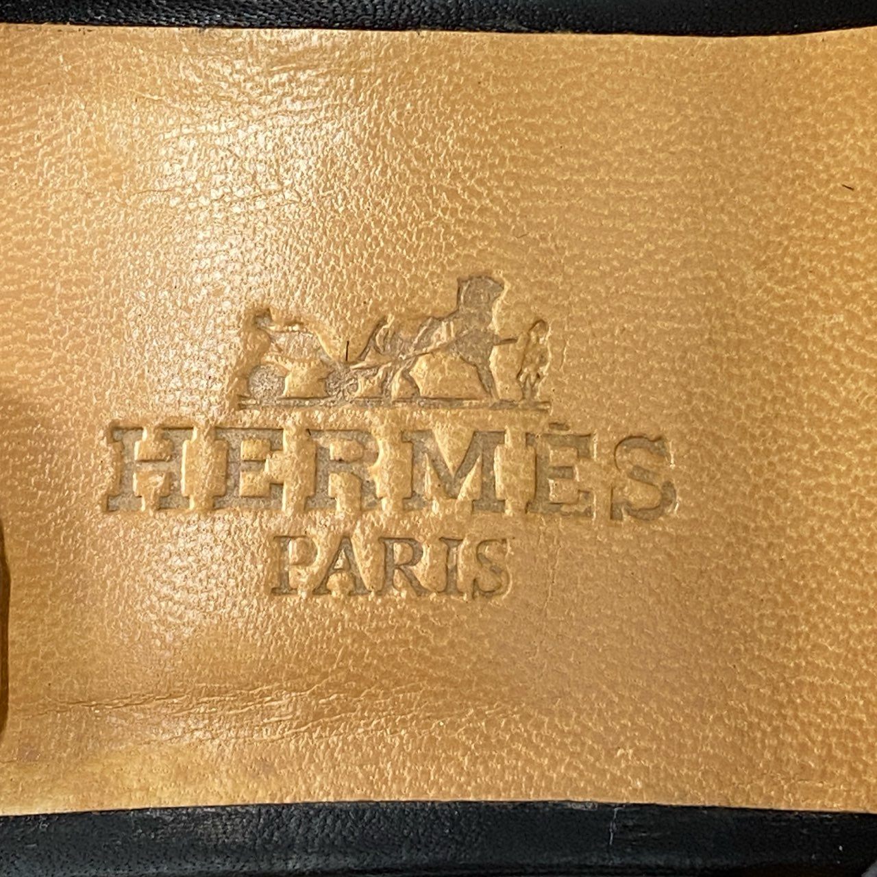 5f28 HERMES エルメス ウッドロゴ アンクルストラップ ヒールサンダル 36 ブラック レザー イタリア製 シューズ パンプス