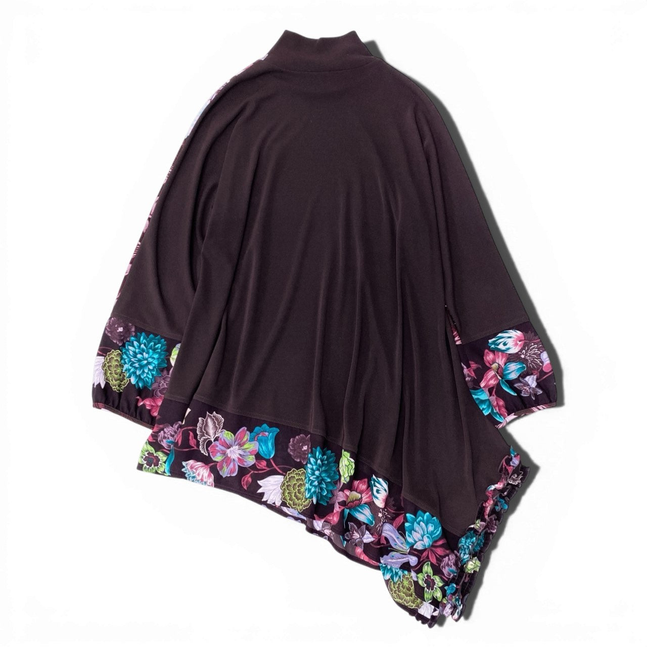14c2 TOKUKO 1er VOL トクコプルミエヴォル ロングスリーブ チュニックワンピース アシンメトリー 花柄プリント ストレッチ レディース 女性服 サイズ9 パープルu02t