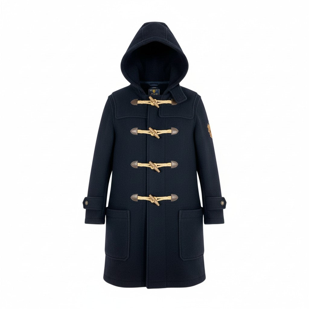 65l14【美品】Ralph Lauren Rugby ラルフローレンラグビー ダッフルコート ウールコート アウター エンブレムワッペン Mサイズ ネイビー メンズo07t