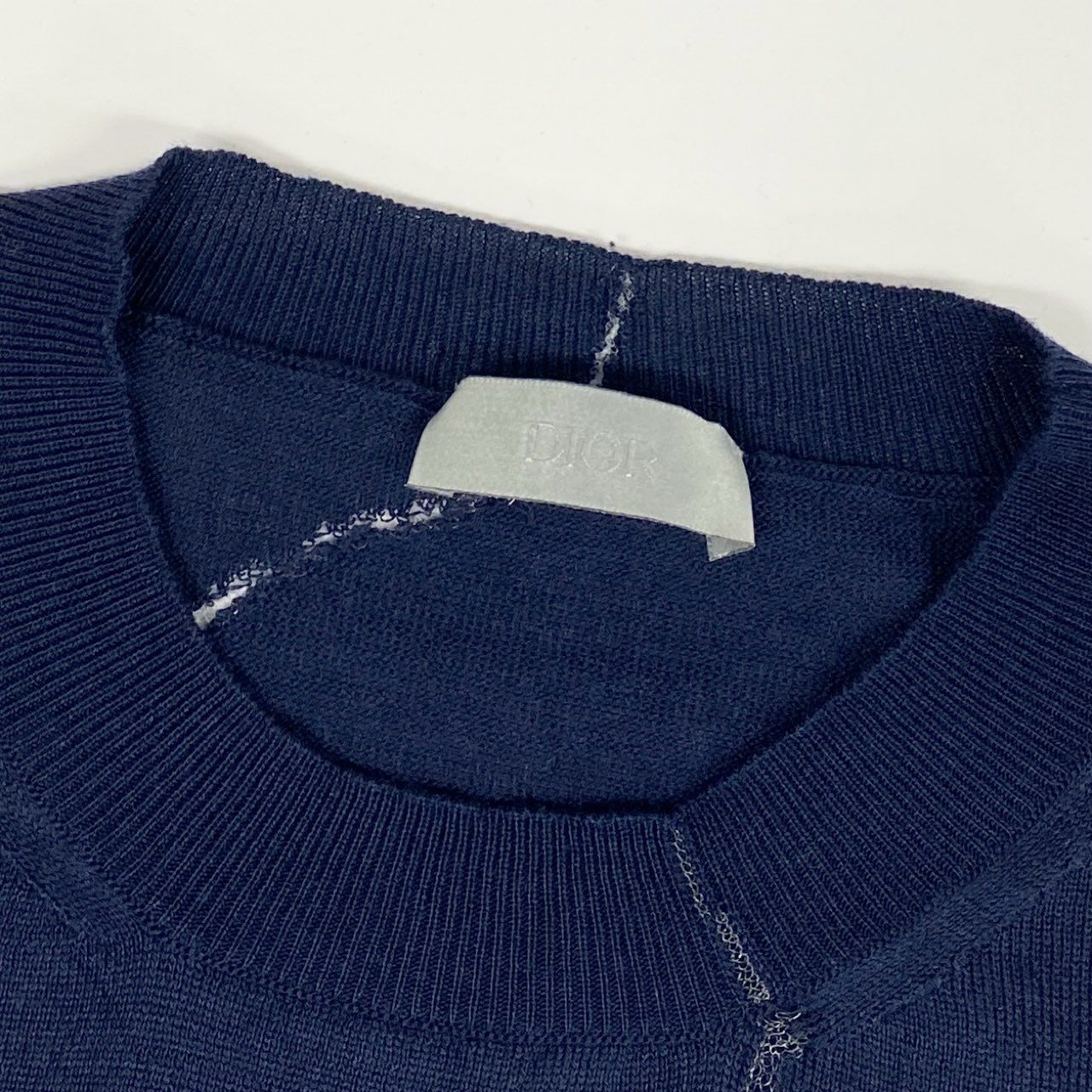 55L23 DIOR HOMME ディオール オム 20年製 Crack Embroidery Logo Knit 薄手変形ニットセーター トップス 023M654AT090 XSサイズ ネイビー メンズo07t
