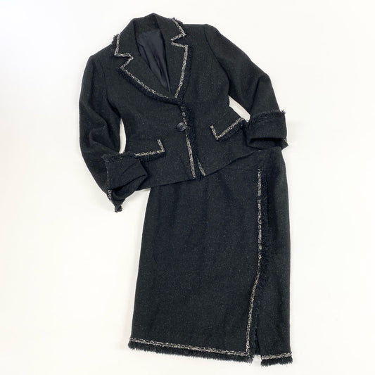 77j28 NOVESPAZIO ノーベスパジオ ツイードセットアップ ジャケット タイトスカート ラメ 033-250920 38サイズ ブラック レディースu02t