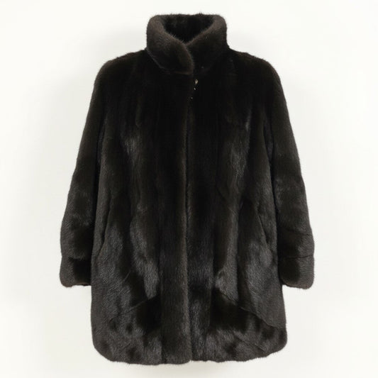 25g8 CANADA Majestic Mink 裾フレア × 袖段 マホガニーミンク ファーコート サイズF ブラウン 最高級本毛皮 Mink Fur Coatt18r