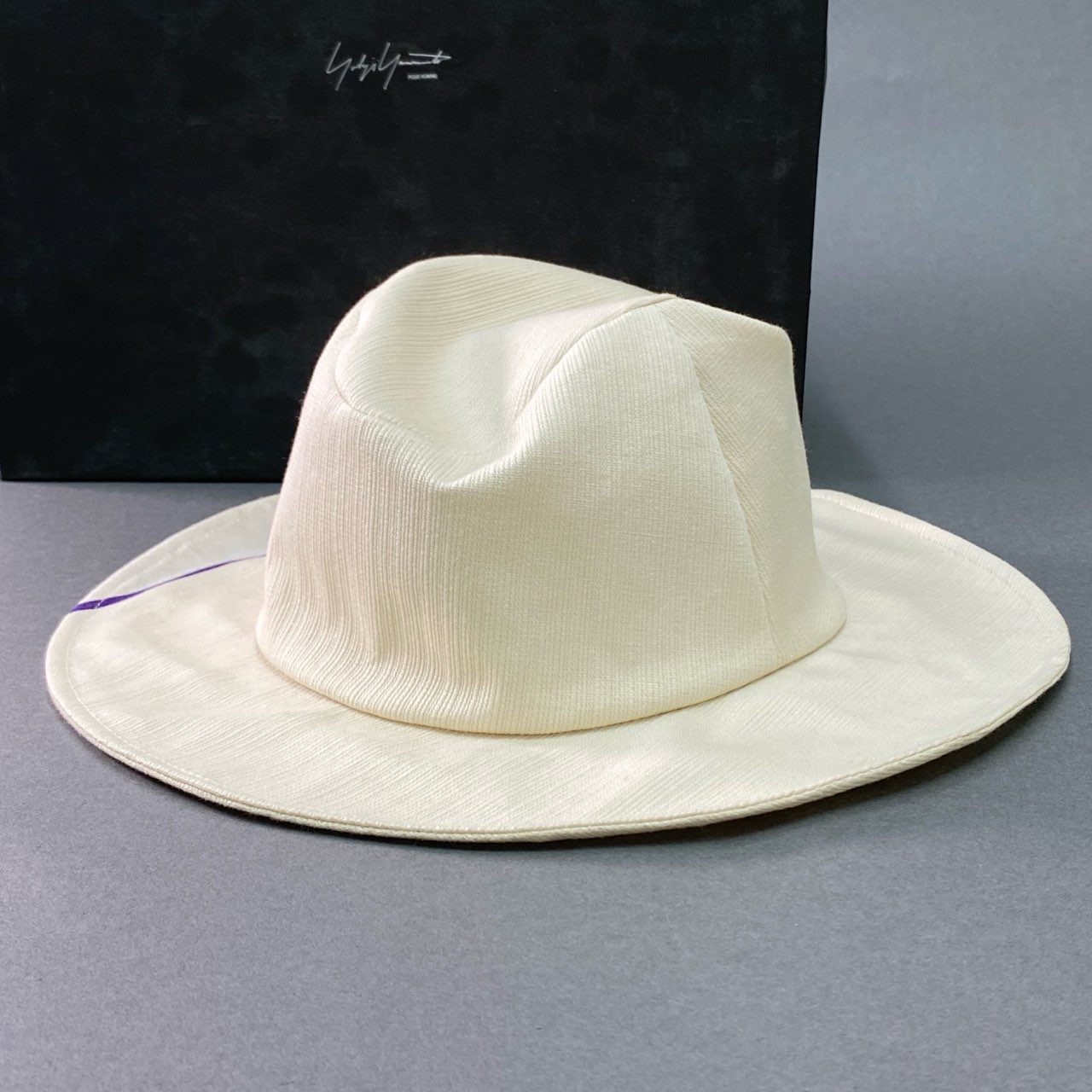 《美品》 Yohji Yamamoto POUR HOMME ヨウジヤマモト プールオム ライン入り コットンハット アイボリー 画像参照 帽子 HAT ヘッドウェア 箱付き