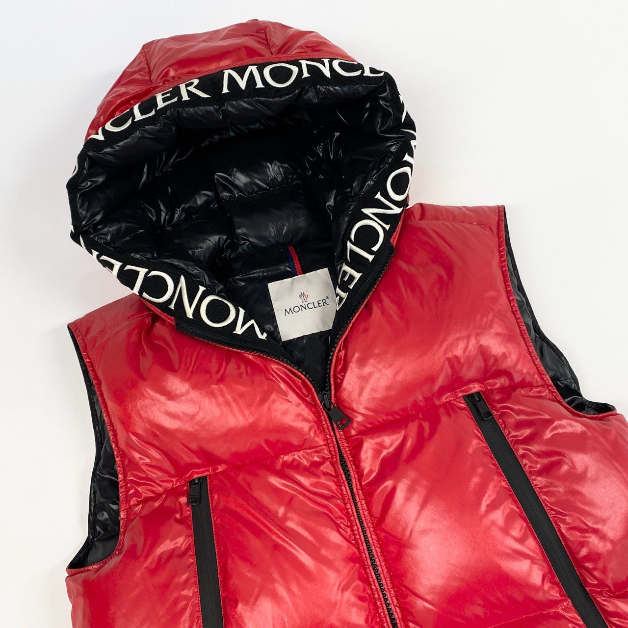 14L1《極美品》 MONCLER モンクレール 20-21AW AGNEAUX アニョー ロゴテープ ダウンベスト F20911A51C00 サイズ2 レッド DOWN VESTt18r