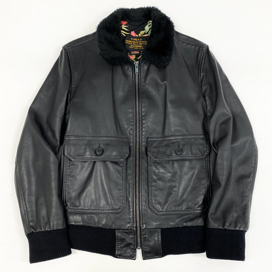 8h4 SUPREME x SCHOTT シュプリーム ショット 12SS Leather A-2 Flight Jacket フライトジャケット 裏地花柄 USA製 S ブラック 本革 レザー メンズ