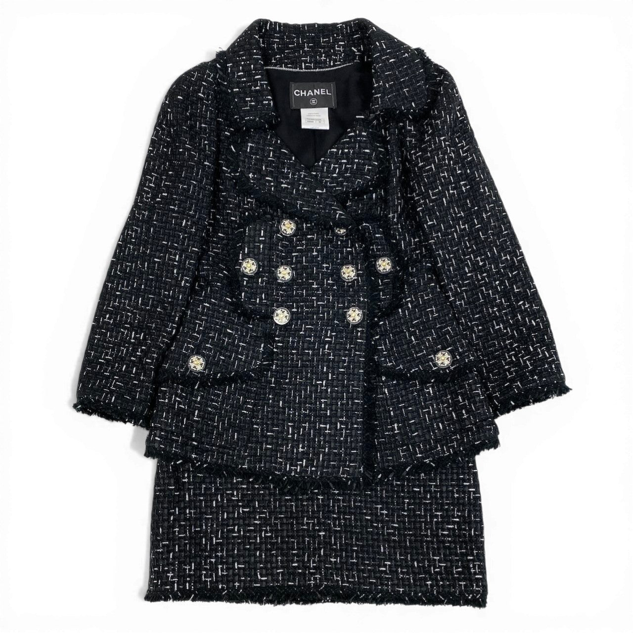 Cc31 《極美品》 CHANEL シャネル ロゴリボンテープ ルサージュ ダブルツイード セットアップ Logo Ribbon Lesage Double Tweed Setup P45108 サイズ36 ブラックt18r