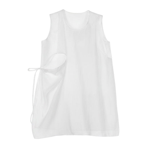 Ae28 Y`s ワイズ YOHJI YAMAMOTO ヨウジヤマモト ノースリーブ チュニックワンピース レイヤード風 サイズ2 ホワイト コットン100％ レディース 女性服u02t