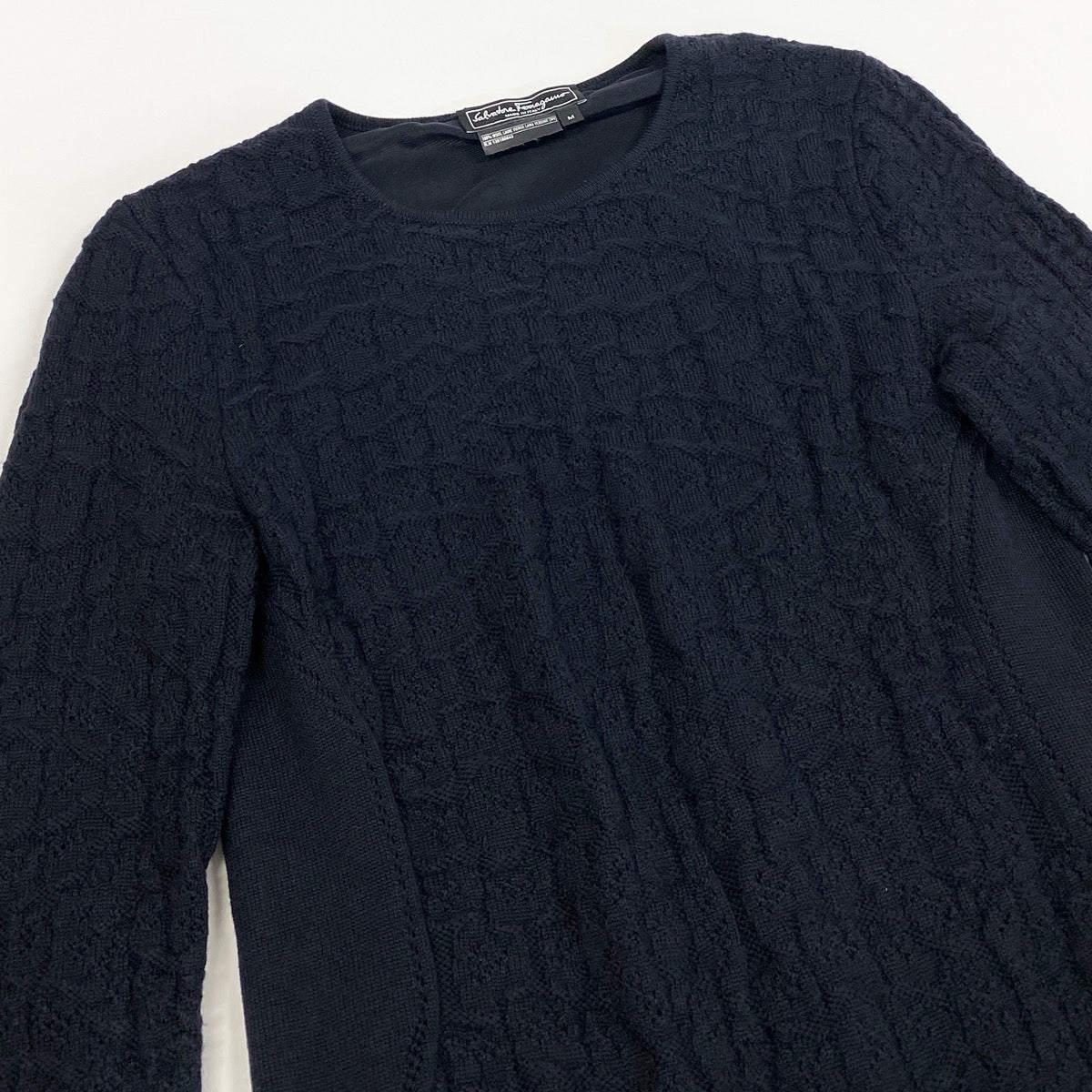 Ee25 Salvatore Ferragamo サルヴァトーレフェラガモ ロング ニットワンピース  サイズM ネイビー ウール100％ レディース 女性服ta1