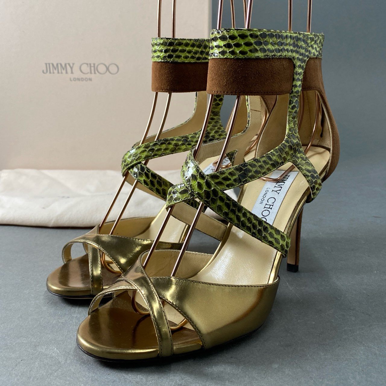 11f11 《美品》 JIMMY CHOO ジミーチュウ パイソンレザー切替 サンダル パンプス サイズ36 1/2 マルチカラー レディース 女性用 靴