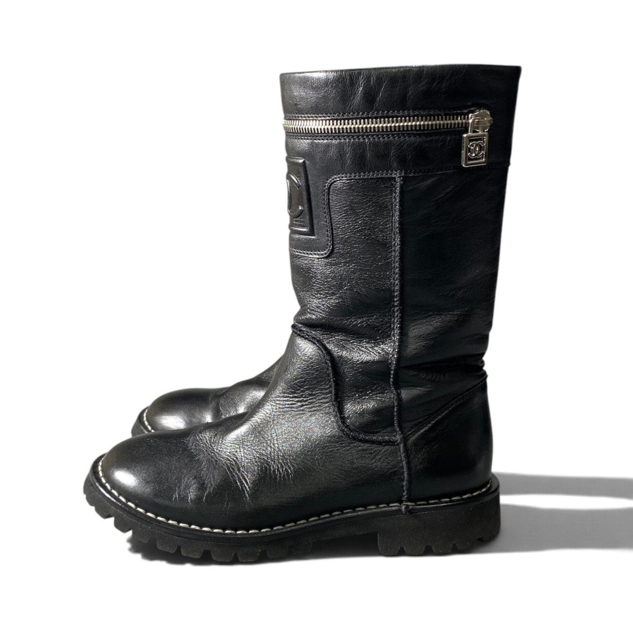 h12 CHANEL エンジニアブーツ ココマーク G26537 36 1/2サイズ ブラック レザー レディース 女性用k02i