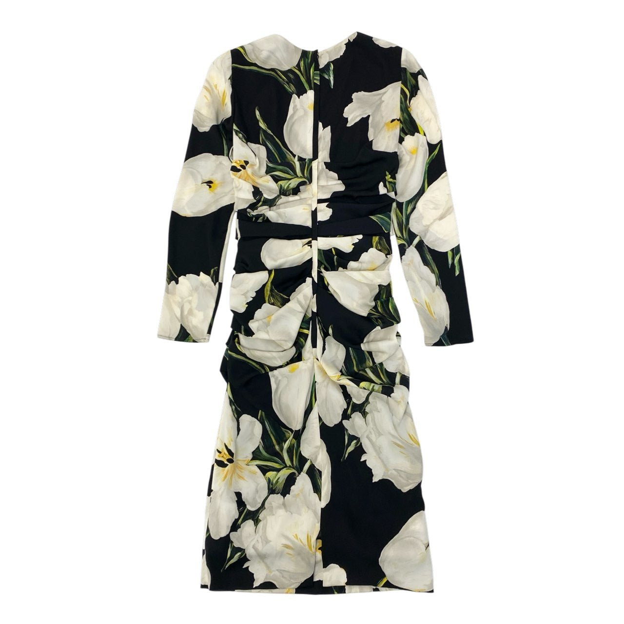 13c5 DOLCE＆GABBANA ドルチェアンドガッバーナ ドレスワンピース ロングワンピース 花柄 フラワー 長袖 36 ブラック ホワイト シルク レディースu02t