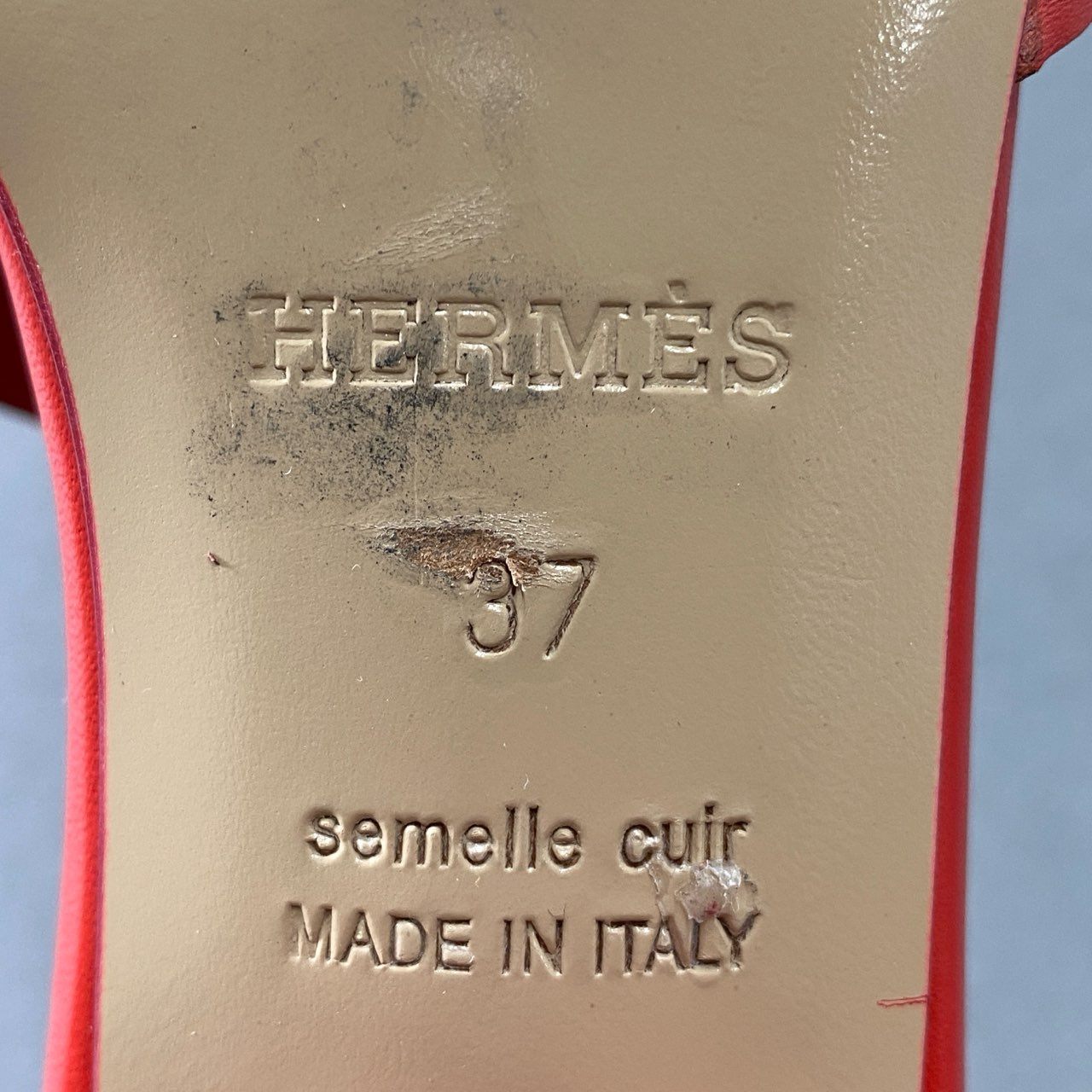 6f18 HERMES エルメス MONA モナ サンダル シェーヌダンクル 37 レッド レザー シューズ イタリア製