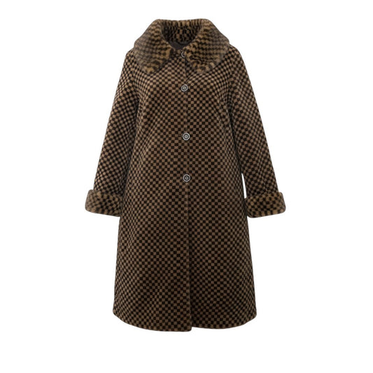 38c4 GRES グレ チェック柄 ミンクファー リバーシブル ロングコート サイズF 茶系 本毛皮 Mink Fur Reversible Long Coatt18r