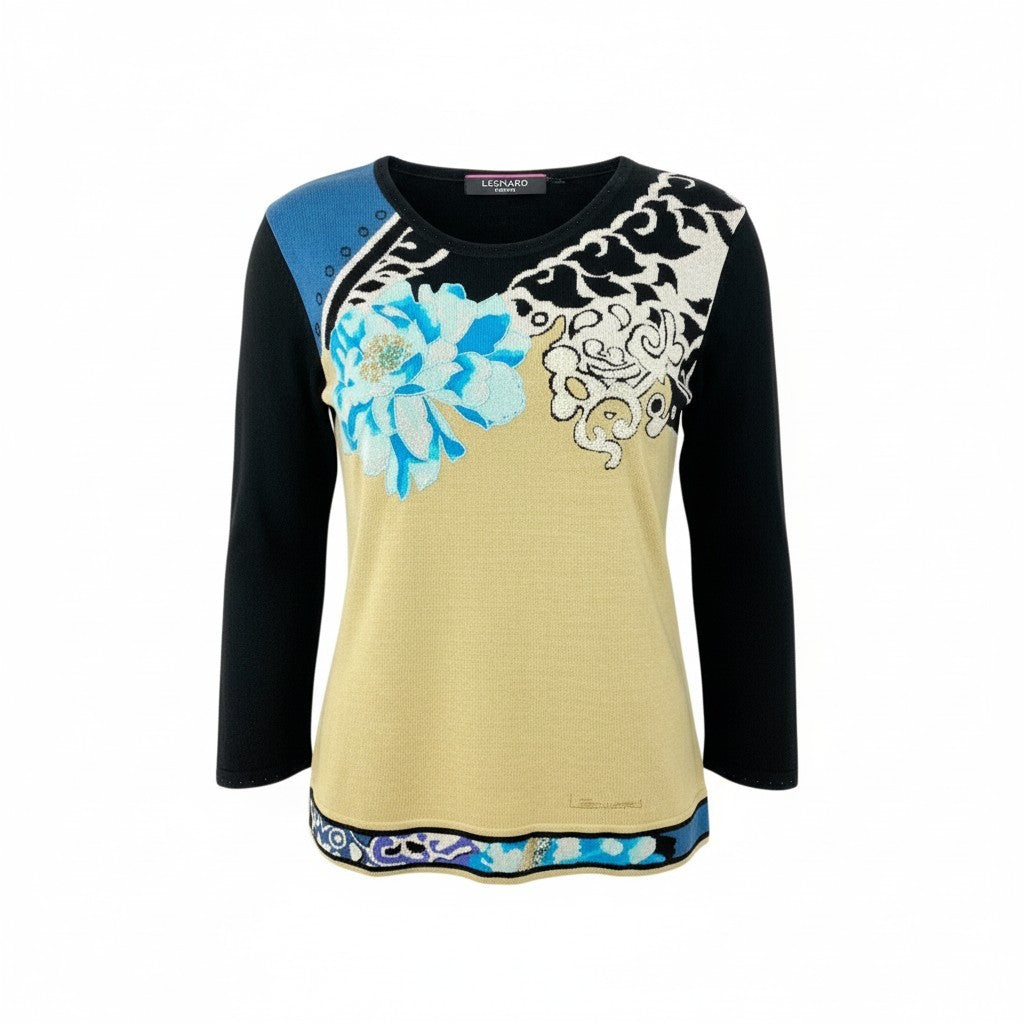 58k22【美品】LEONARD レオナール ラインストーン装飾 ラメ入り シルクニットセーター 薄手ニット サイズL  レディース 女性用 トップスk02i