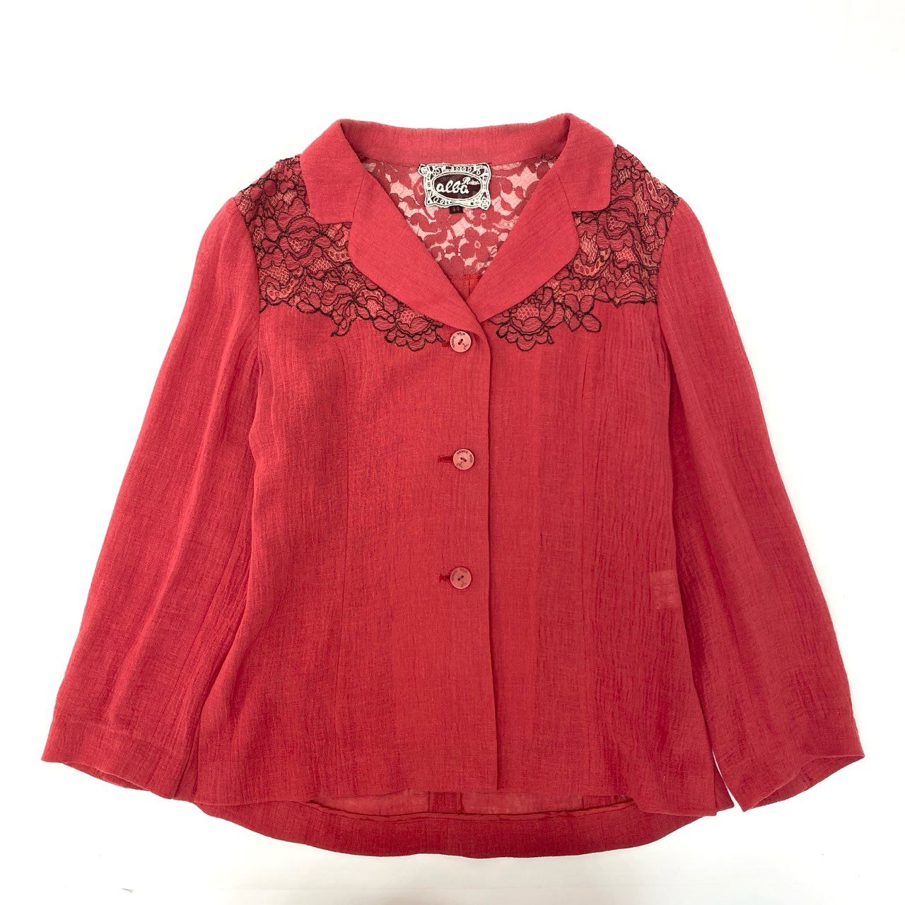 35j22 import ROSSA インポートロッサ 花柄レース刺繍 テーラードジャケット 羽織り 薄手 サイズ44 レッド レディースu02t