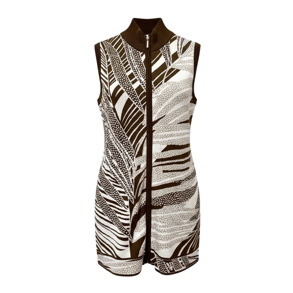 14b13 LEONARD SPORT レオナール スポーツ ジップアップニットベスト ダブルジップ チュニック丈 0557786 42サイズ ブラウン系 レディース 女性用u02t