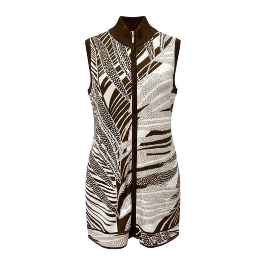 14b13 LEONARD SPORT レオナール スポーツ ジップアップニットベスト ダブルジップ チュニック丈 0557786 42サイズ ブラウン系 レディース 女性用u02t