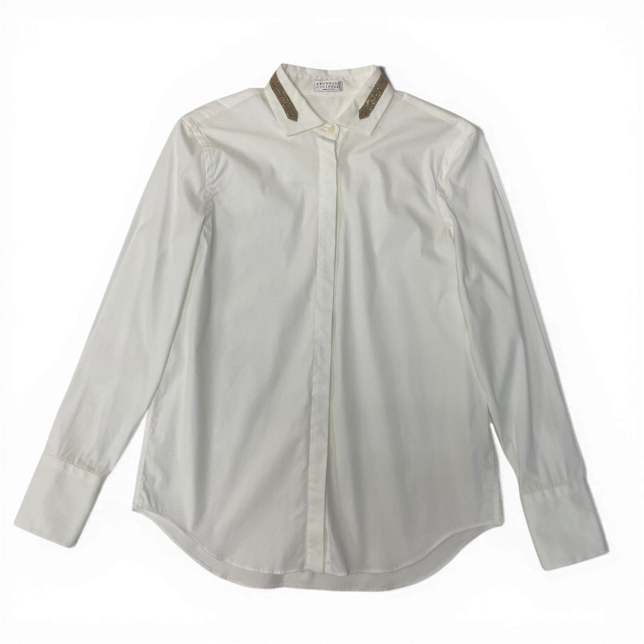 83c27 BRUNELLO CUCINELLI ブルネロクチネリ ロングスリーブシャツ ビーズ装飾 コットンブレンド 薄手 レディース 女性服 イタリア製 サイズXS ホワイトu02t