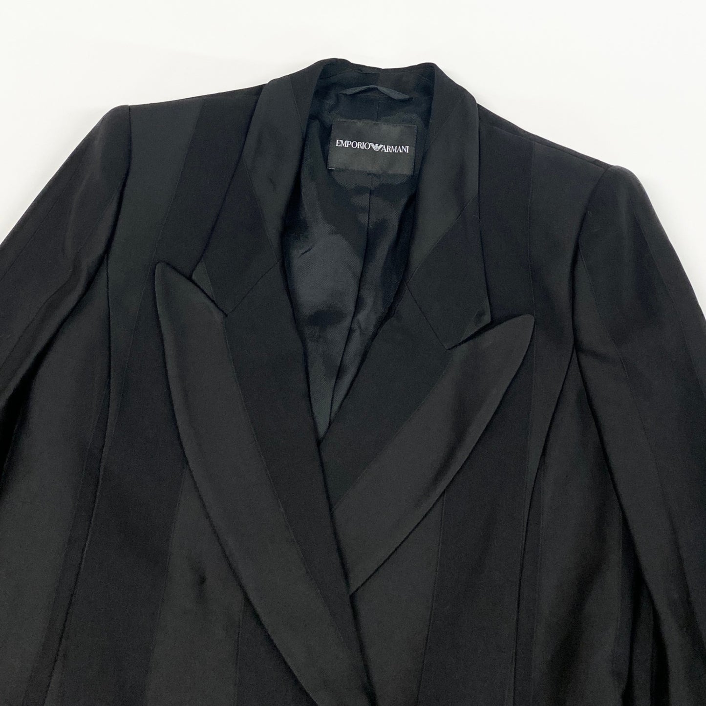 28k6《未使用品》 EMPORIO ARMANI エンポリオアルマーニ ストライプデザイン ダブルブレスト ブレザー 36 ブラック ジャケット タグ付きt18r