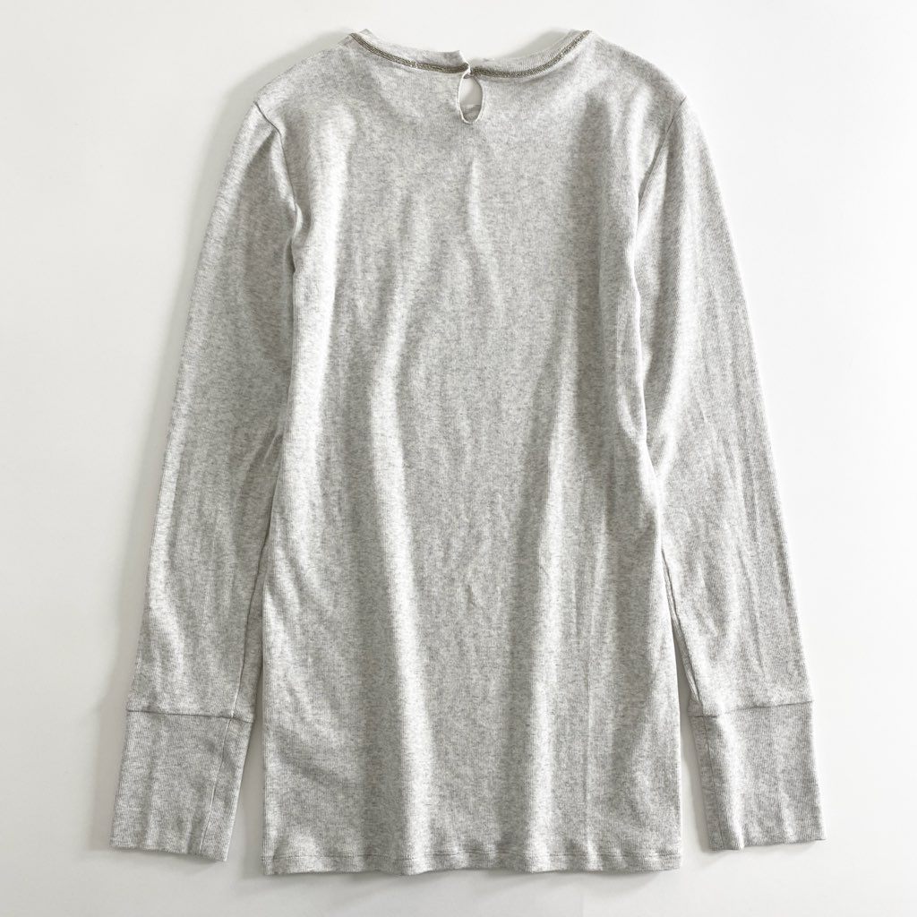 21d10 【美品】 BRUNELLO CUCINELLI ブルネロクチネリ ビーズデザイン リブカットソー 長袖Tシャツ XXL ライトグレー レディース 婦人服