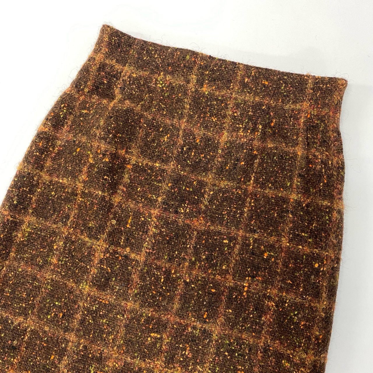 82a29 Vintage CELINE セリーヌ ツイード ジャケット スカート ゴールドチェーン 42 ブラウン ウールレーヨン フランス製u02t