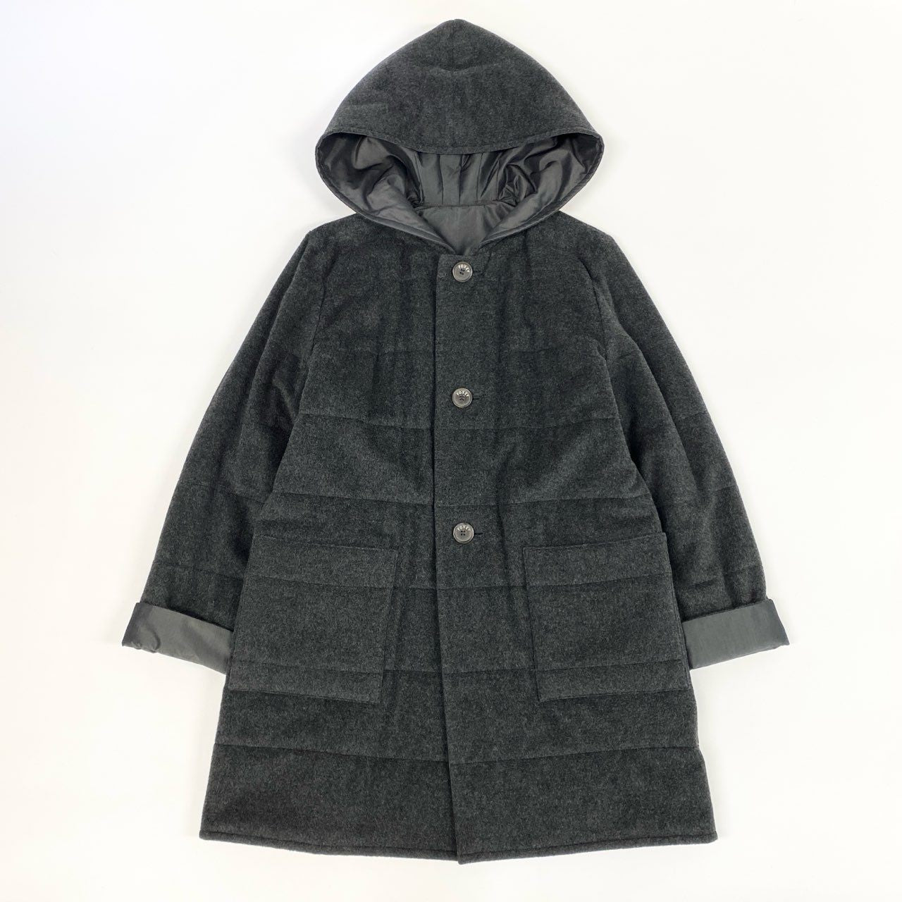 13j29 《美品》FOXEY フォクシー リバーシブルコート ロングコート フーディー アウター カシミヤ混 Fサイズ グレー レディースu02t