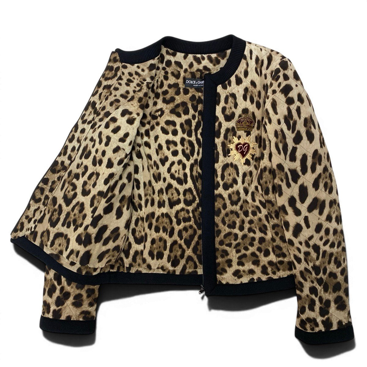 Ie28 【美品】 DOLCE&GABBANA ドルチェアンドガッバーナ レオパード柄 キルティングジャケット ブルゾン サイズ38 ベージュ レディース 女性服u02t