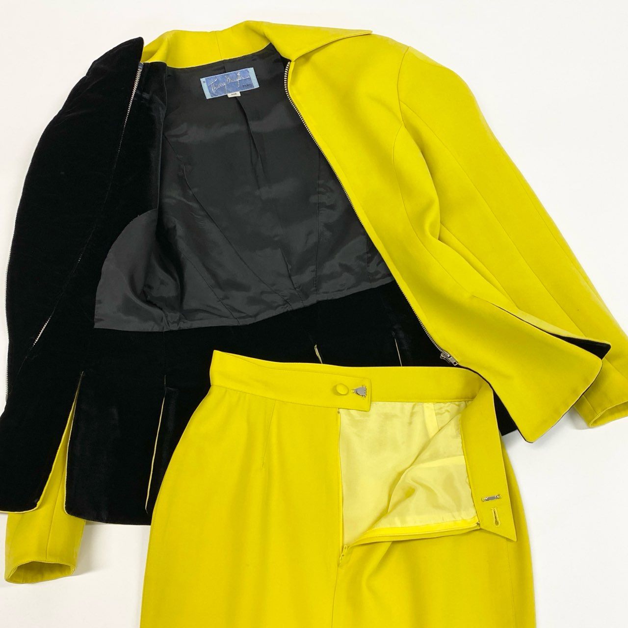 27a23 Thierry Mugler ティエリーミュグレー W Zip Set Up ダブルジップデザイン セットアップ 9AR イエロー 希少デザイン Vintage ヴィンテージt18r