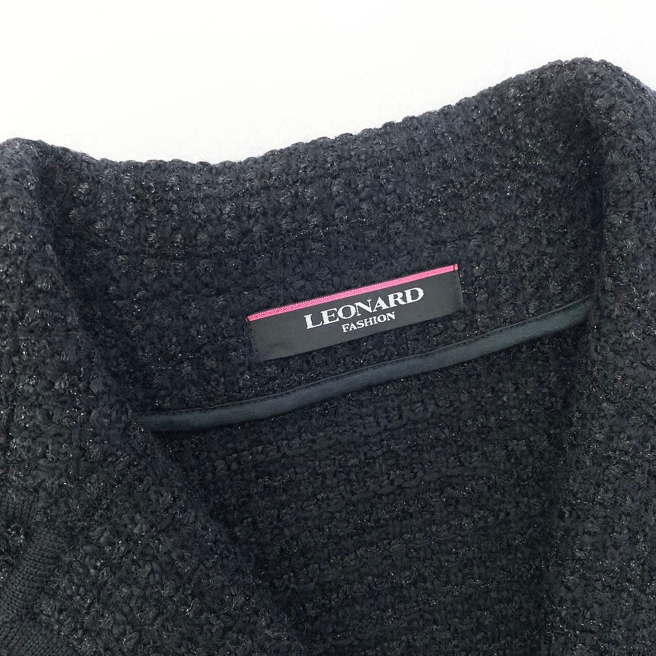 9e11 《美品》 LEONARD レオナール ラメツイードジャケット 0387737 サイズ42 ブラック 美しい花柄プリント 女性服t18r