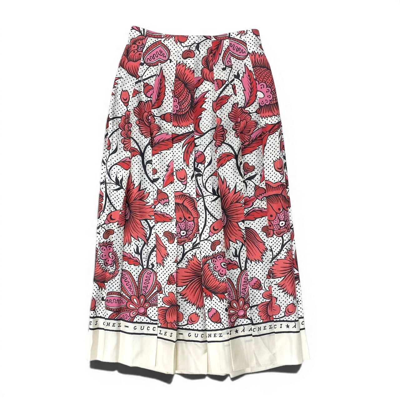 Ie26 【美品】 GUCCI グッチ フローラル プリーツ ロングスカート レトロモダン 総柄 409370 ZAA0H サイズ36 ロッソ/レッド シルク100％ レディース 女性服u02t