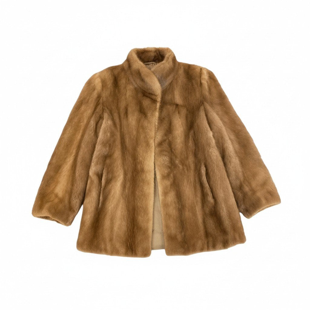 44L10 パステルミンク ファーコート サイズ13号 茶系 本毛皮 MINK FUR ポケット付き リアルファーt18r