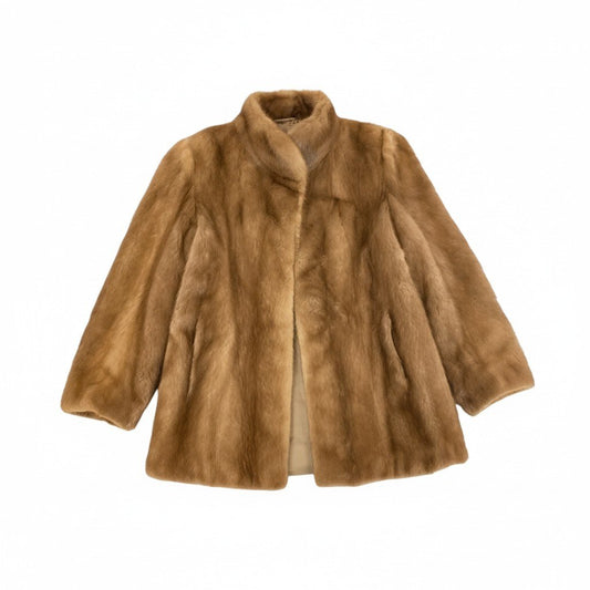 44L10 パステルミンク ファーコート サイズ13号 茶系 本毛皮 MINK FUR ポケット付き リアルファーt18r