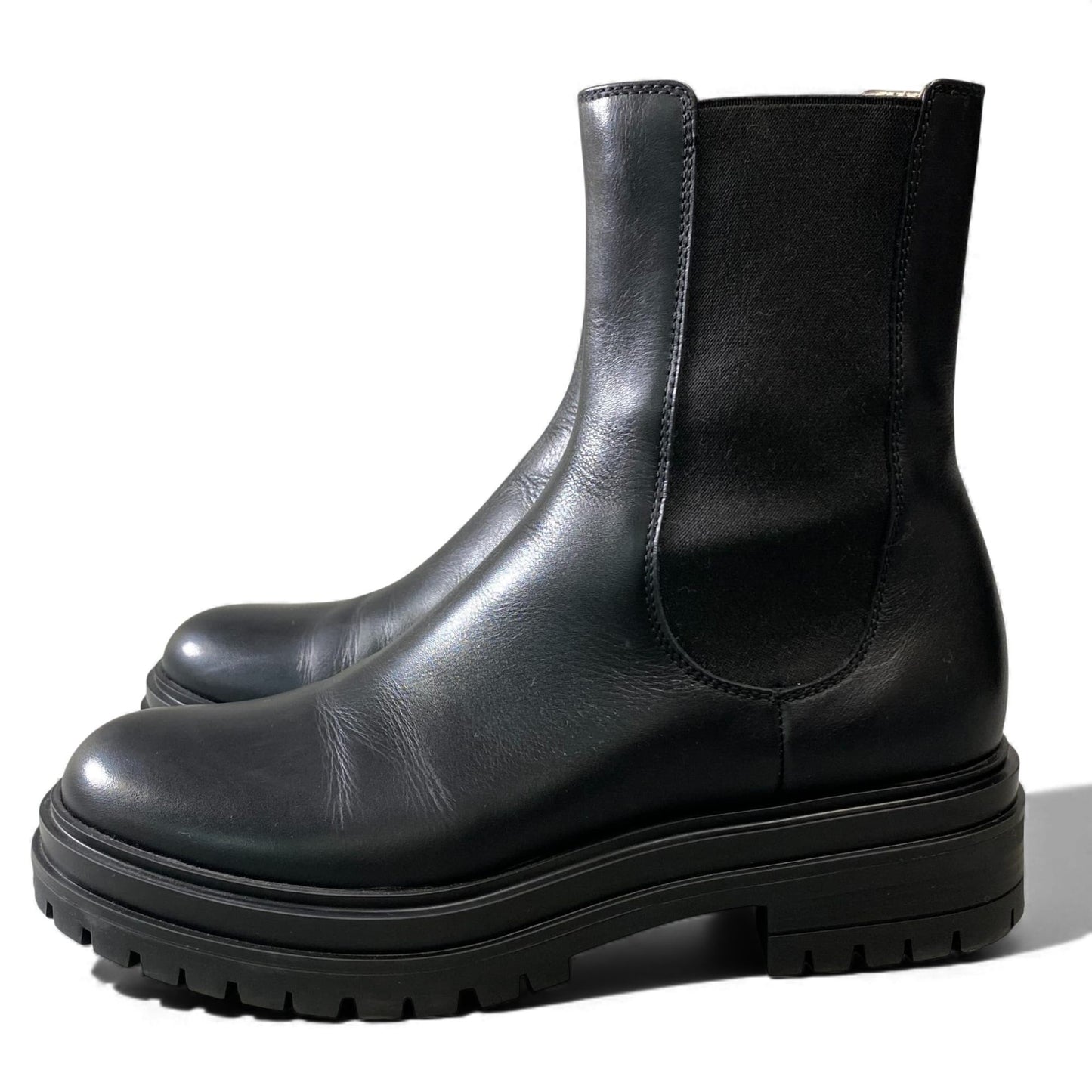 1L11 Gianvito Rossi ジャンヴィトロッシ サイドゴアブーツ サイズ38 1/2 ブラック レザー レディース 女性用 靴k02i