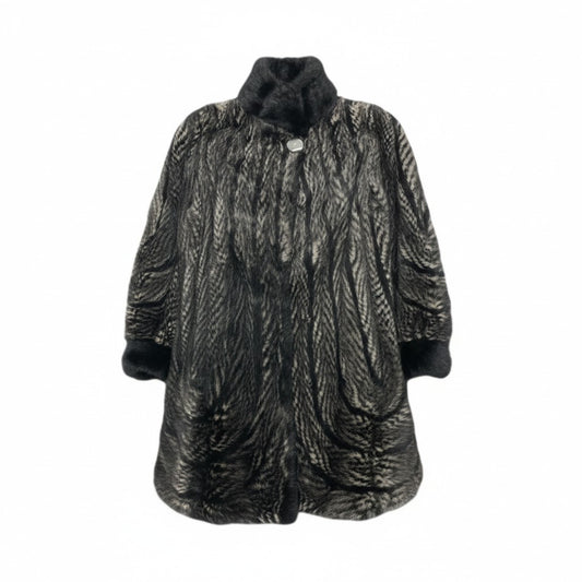 5L16《希少》 SAGA MINK ROYAL サガミンクロイヤル 金サガ レアデザイン 総柄ミンク ロングコート サイズM ブラック ホワイト 最高級本毛皮 裏地総柄 ポケット有t18r