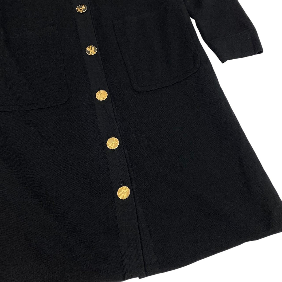 i21 YVESSAINTLAURENT ニットロングカーディガン ゴールドボタン  Mサイズ ブラック ウール100％ レディース 女性用u02t