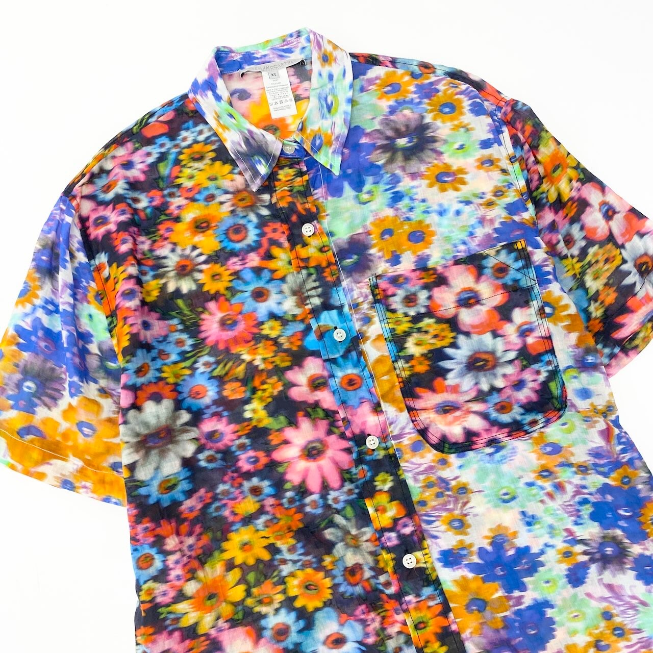 Ae10 STELLA McCARTNEY ステラマッカートニー フラワープリント 半袖シアーシャツ 半袖ブラウス サイズXS マルチカラー レディースk02i