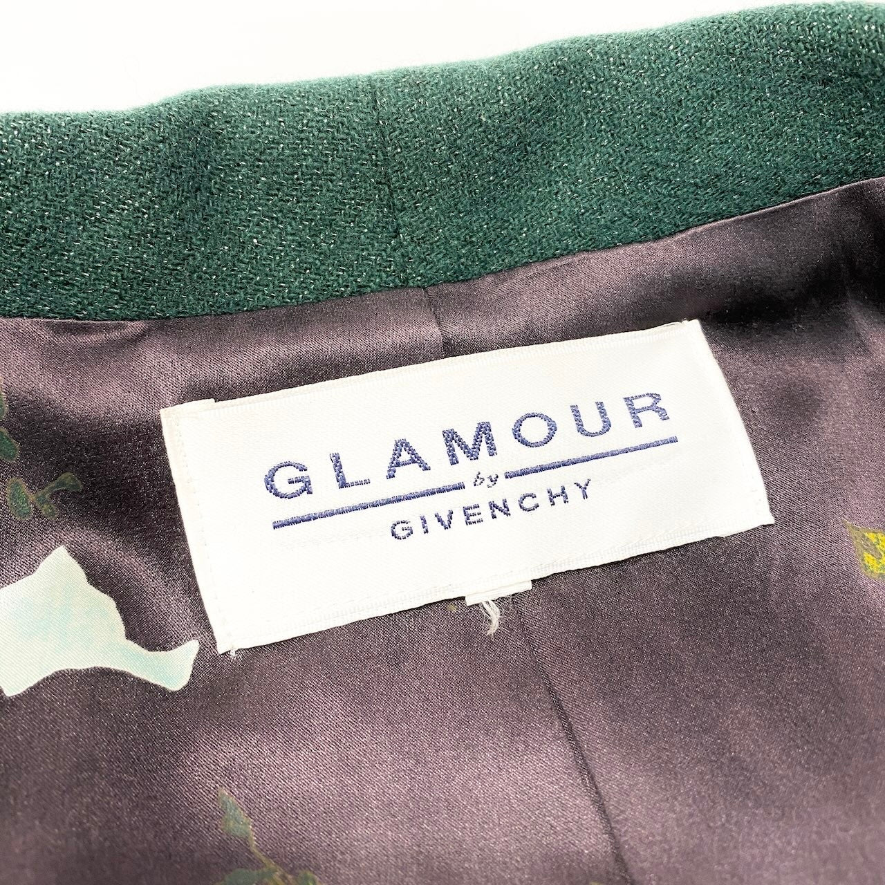 48c18【美品】 GLAMOUR by GIVENCHY ジバンシィ テーラードジャケット ウールジャケット 裏地総柄 レディース 女性服 サイズ42 グリーンu02t