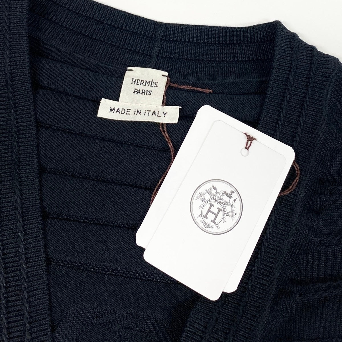 Ef29 【美品】 HERMES エルメス シェーヌダンクル カーディガン シルク混 3E2706D3 サイズ36 ブラック レディースk02i