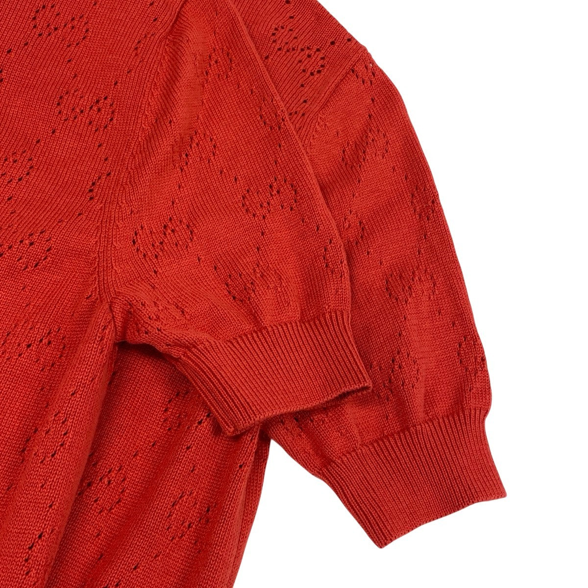 Ig3《美品》 GUCCI グッチ 現行品 GGポインテール コットンシルク トップ GG Pointelle Silk and Cotton Top 856204 サイズXS レッドt18r