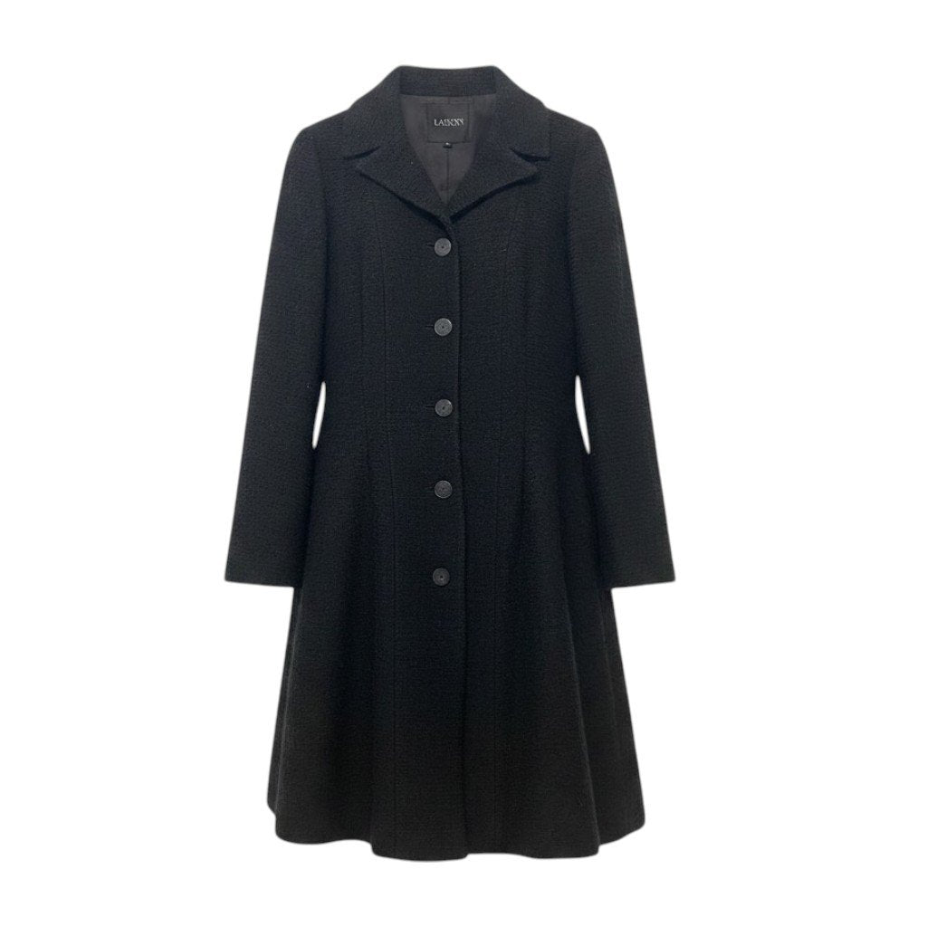 35h31 LANVIN COLLECTION ランバンコレクション Aライン ツイードコート ロングコート サイズ40 ブラック レディースu02t