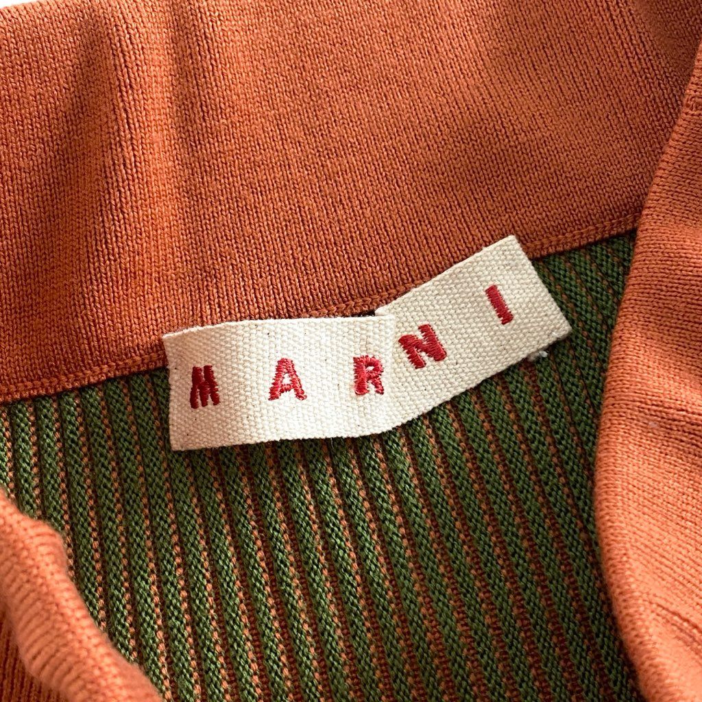 35g7 《美品》 MARNI マルニ イタリア製 プリーツ ニット ロングスカート ボトムス ウエストゴム 36 オレンジ グリーン ウール