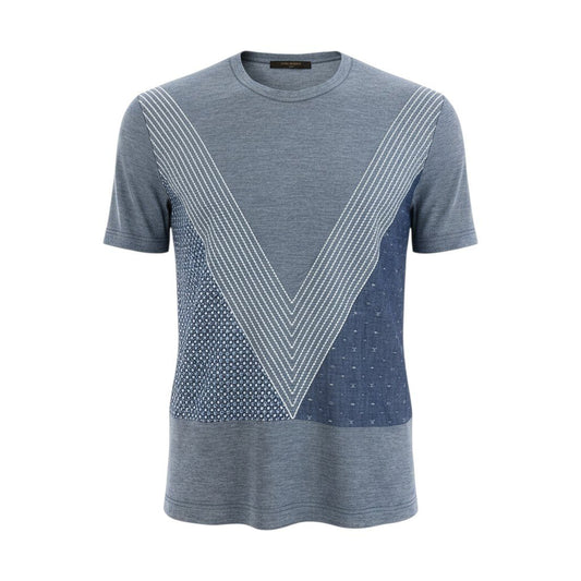 Mc18 LOUIS VUITTON ルイヴィトン パッチワーク モノグラム 半袖Tシャツ カットソー ステッチデザイン メンズ 紳士服 S ブルー系 コットン100％ta1
