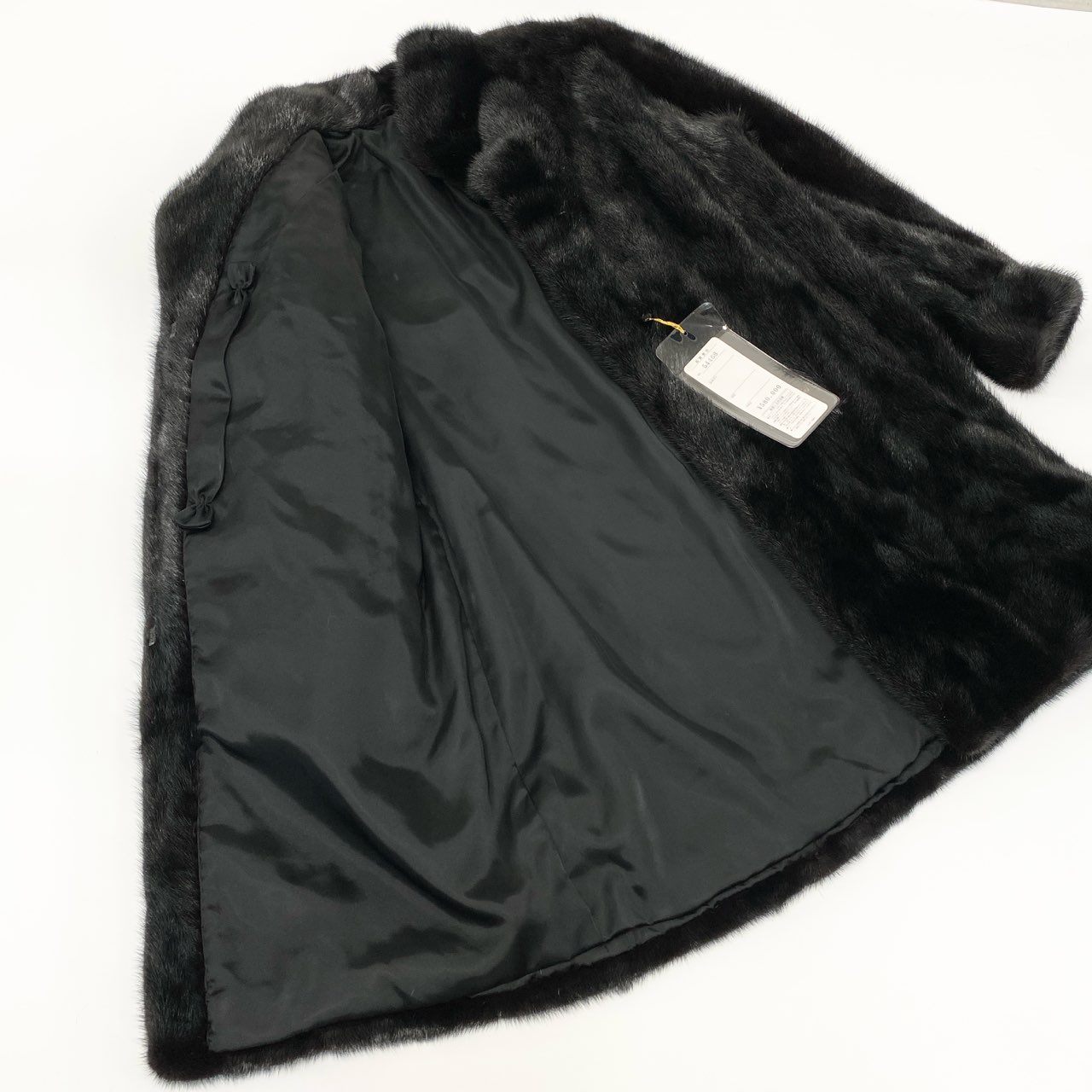 86L5 ブラックミンク ロングコート サイズ13号 Black 最高級本毛皮 MINK FUR COAT タグ付 艶◎ 毛並み◎t18r