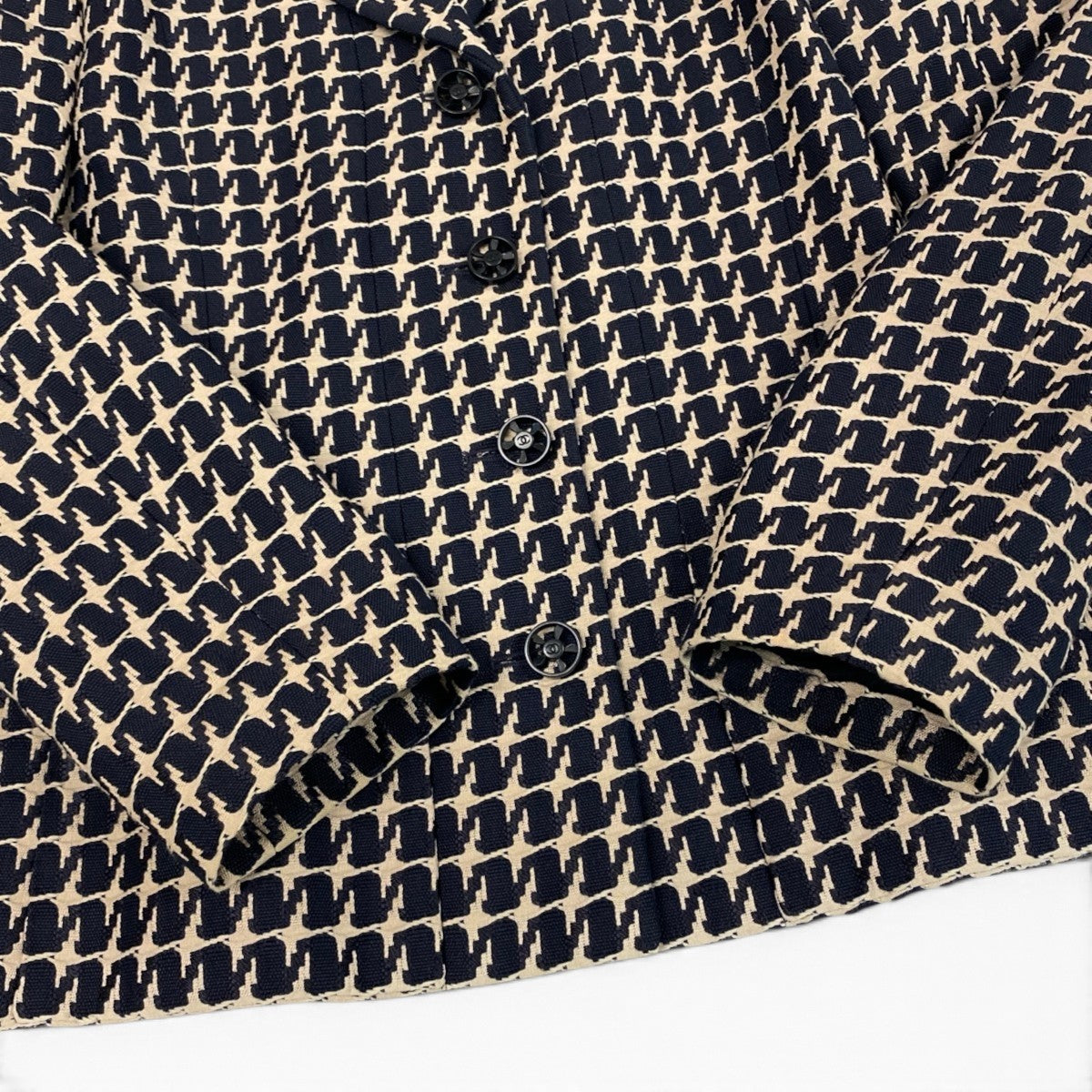 i22 CHANEL シャネル 01P CCボタン 千鳥格子 テーラードジャケット CC Button Houndstooth Blazer P17432 40 ネイビーt18r