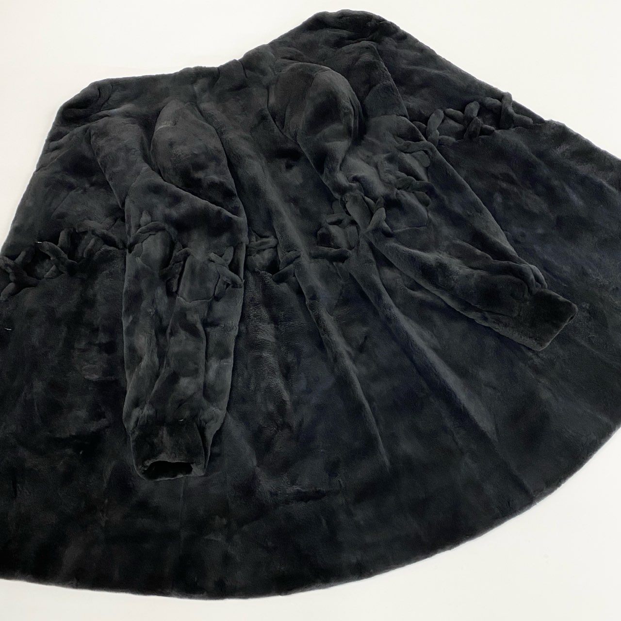 53k10 VALENTINO ヴァレンティノ SAGA MINK サガミンク 銀サガ シェアードミンク ロングコート F ブラック 最高級本毛皮 クロスロープデザインt18r