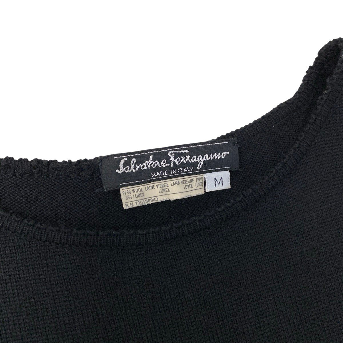 Eh10 Salvatore Ferragamo サルヴァトーレフェラガモ ノースリーブ ニットワンピース ウール混 サイズM ブラック レディースo07t